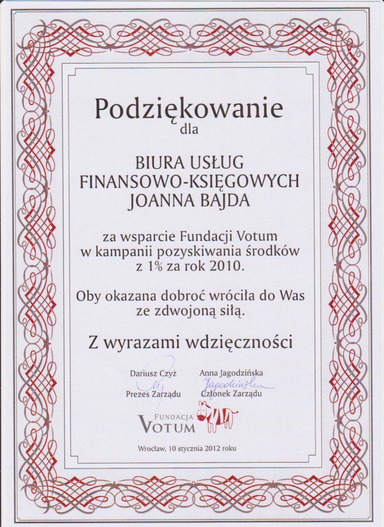 Certyfikat lub wyróżnienie biura — dokument 6