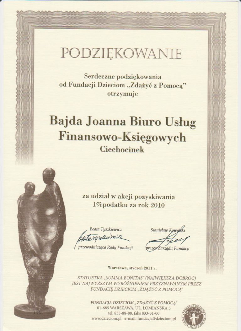 Certyfikat lub wyróżnienie biura — dokument 8