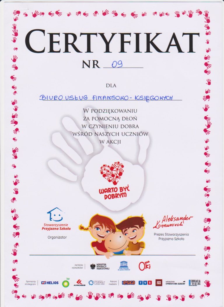 Certyfikat lub wyróżnienie biura — dokument 9