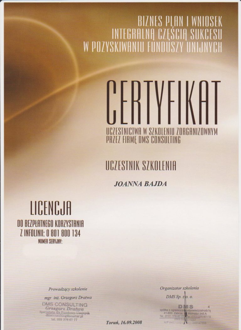 Certyfikat lub wyróżnienie biura — dokument 10